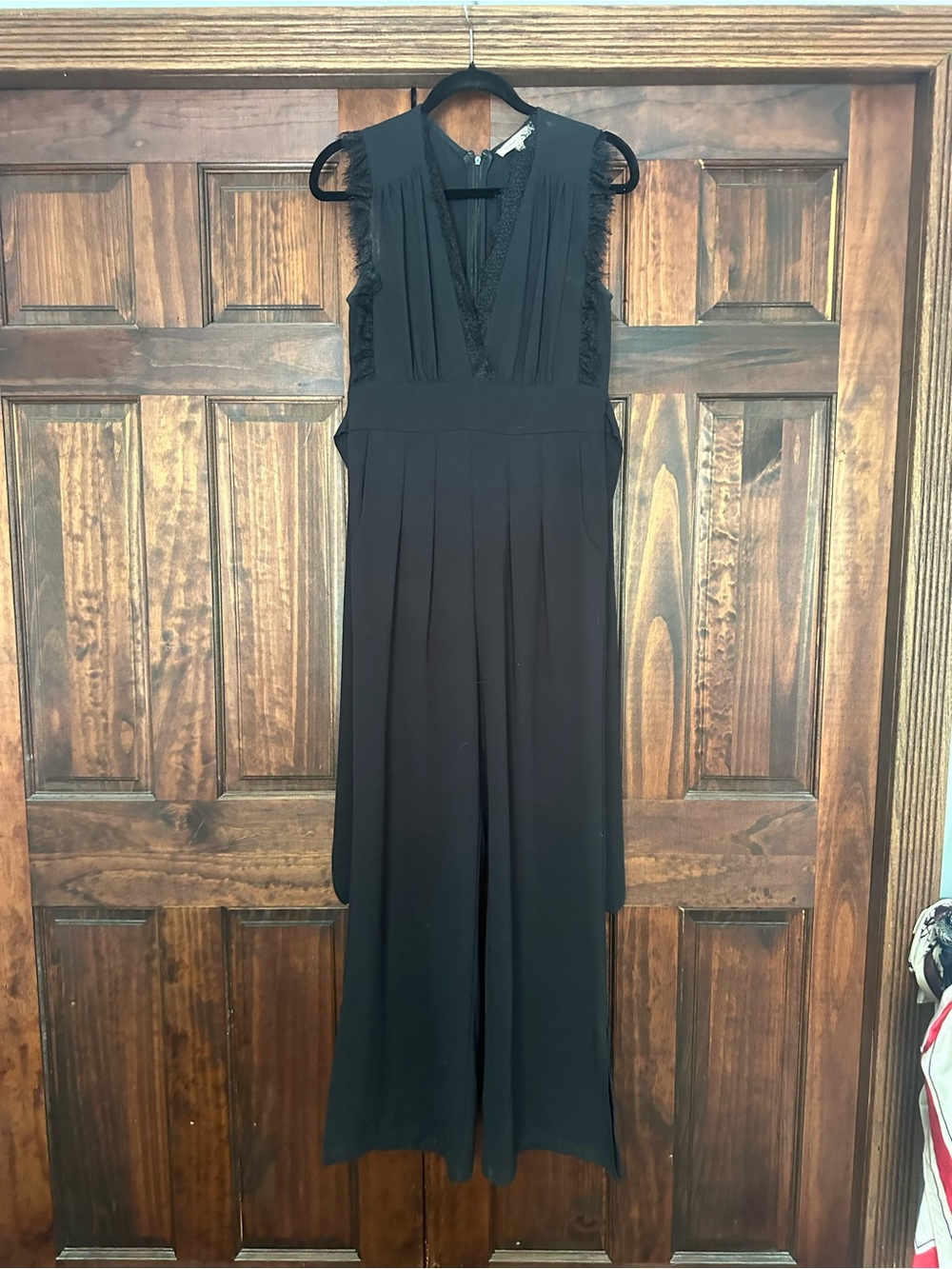 Newbury Kustom Black Sleeveless Lace-Trim Jumpsuit